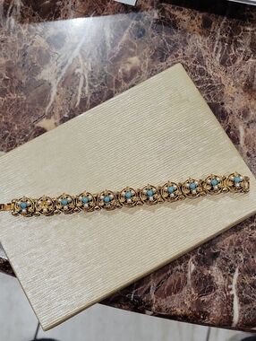 Gold-Tone Bracelet with Turquoise Floral Accents